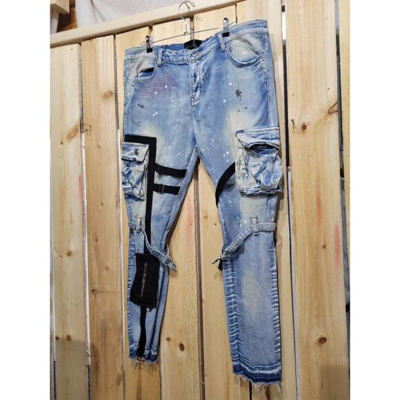 Valabasas Distressed Paint Splash Skiny Leg Jeans Mens Sz 40 X 30 - Picture 6 of 14